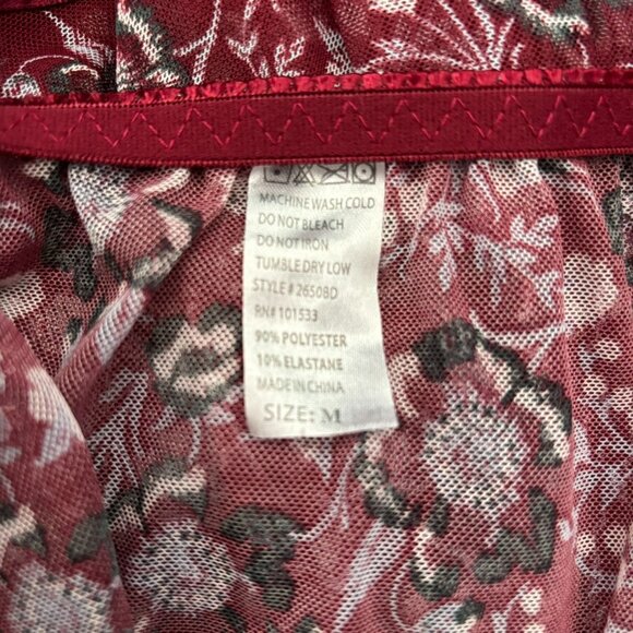 Sheer Red Floral Embroidered Babydoll Lingerie Adjustable Straps Bow Size M - Picture 6 of 6